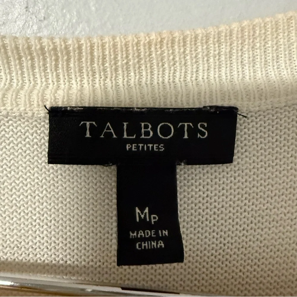 Talbots‎ Women’s Sweater Size MP Ivory Red Stripe Bow Embellished Tunic Pullover